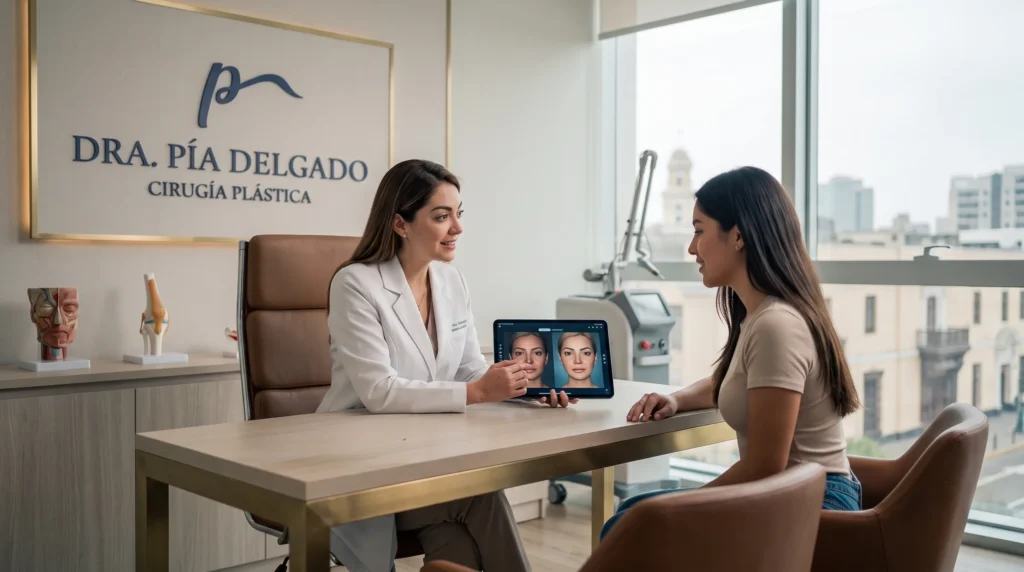 Dra. Pía Delgado durante una consulta de cirugía plástica