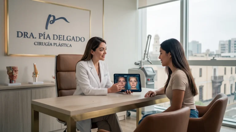 Dra. Pía Delgado durante una consulta de cirugía plástica
